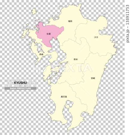 [日本地図] 九州の佐賀県の県名入り位置地図 138911753