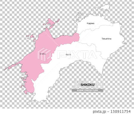 [日本地図] 四国の愛媛県の県名入り位置地図 (英語) 138911754