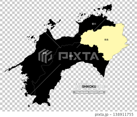 [Map of Japan] Location map of Tokushima Prefecture in Shikoku, including the prefecture name. 138911755