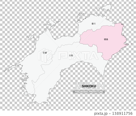 [Map of Japan] Location map of Tokushima Prefecture in Shikoku, including the prefecture name. 138911756