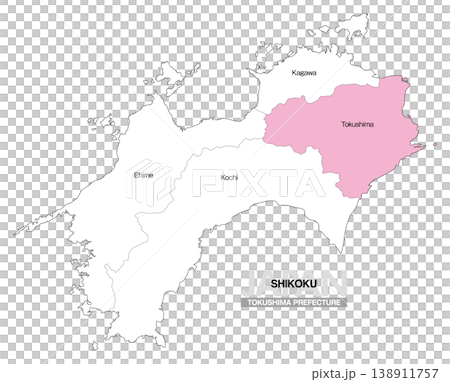 [Map of Japan] Map showing the location of Tokushima Prefecture in Shikoku (English) 138911757