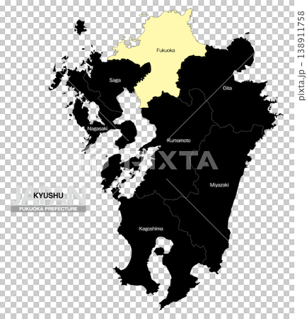 [日本地図] 九州の福岡県の県名入り位置地図 (英語) 138911758