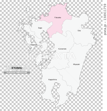 [日本地図] 九州の福岡県の県名入り位置地図 (英語) 138911759