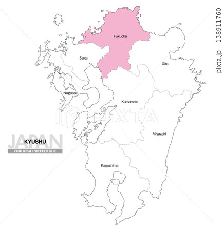 [日本地図] 九州の福岡県の県名入り位置地図 (英語) 138911760