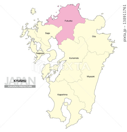 [日本地図] 九州の福岡県の県名入り位置地図 (英語) 138911761