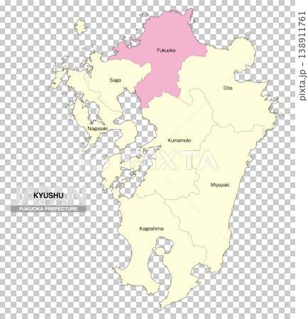 [日本地図] 九州の福岡県の県名入り位置地図 (英語) 138911761