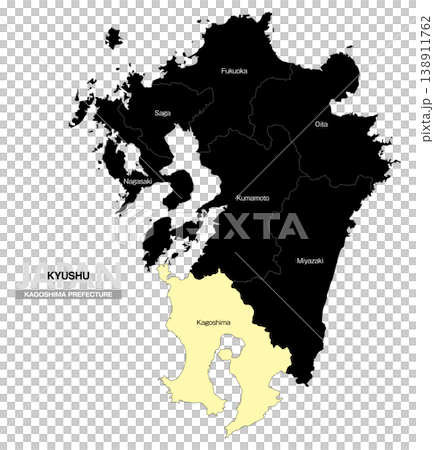 [日本地図] 九州の鹿児島県の県名入り位置地図 (英語) 138911762