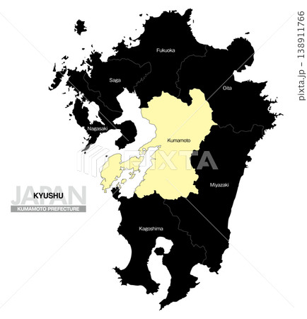 [日本地図] 九州の熊本県の県名入り位置地図 (英語) 138911766