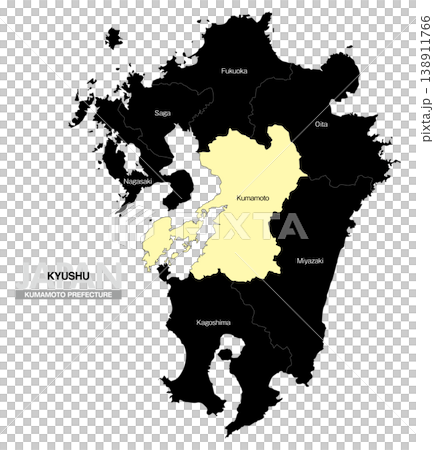 [日本地図] 九州の熊本県の県名入り位置地図 (英語) 138911766