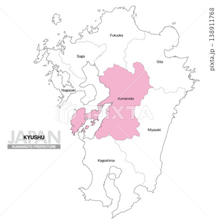 [日本地図] 九州の熊本県の県名入り位置地図 (英語) 138911768