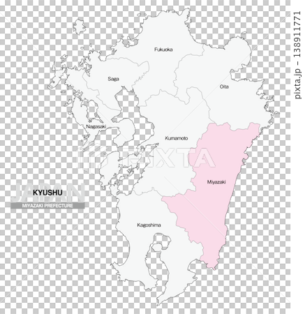 [日本地図] 九州の宮崎県の県名入り位置地図 (英語) 138911771