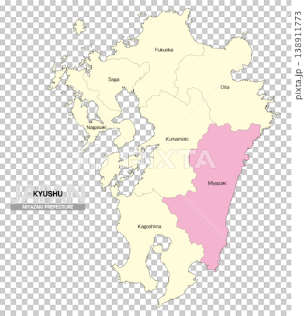 [日本地図] 九州の宮崎県の県名入り位置地図 (英語) 138911773