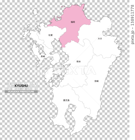 [日本地図] 九州の福岡県の県名入り位置地図 138911778