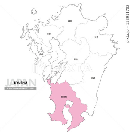 [日本地図] 九州の鹿児島県の県名入り位置地図 138911782