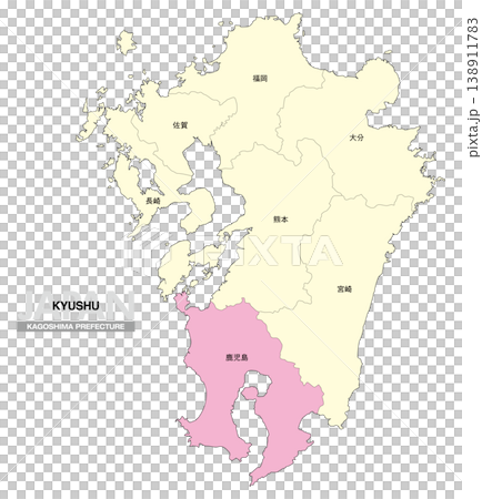 [Map of Japan] Location map of Kagoshima Prefecture in Kyushu, including the prefecture name. 138911783