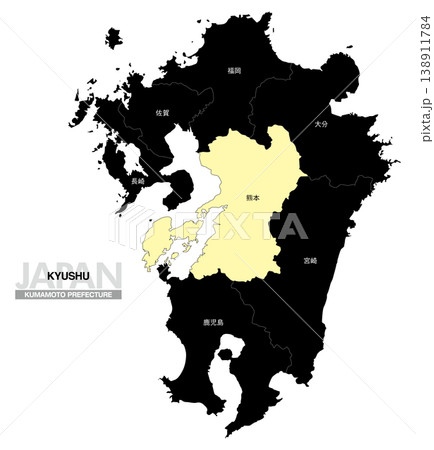 [日本地図] 九州の熊本県の県名入り位置地図 138911784