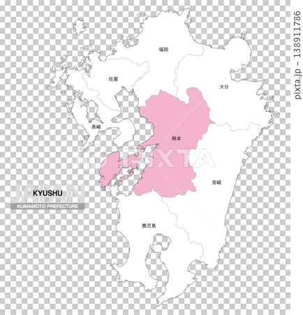 [Map of Japan] Location map of Kumamoto Prefecture in Kyushu, including the prefecture name. 138911786