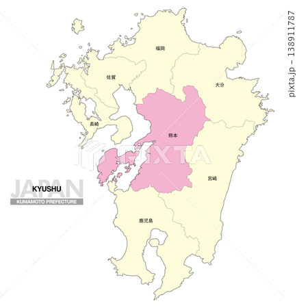 [日本地図] 九州の熊本県の県名入り位置地図 138911787