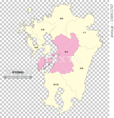 [日本地図] 九州の熊本県の県名入り位置地図 138911787