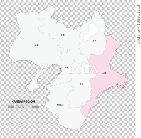 [日本地図] 関西地方 三重県の府県名入り位置地図 138911813