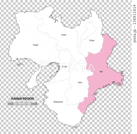 [日本地図] 関西地方 三重県の府県名入り位置地図 (英語) 138911814