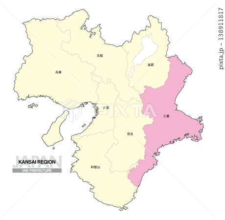 [日本地図] 関西地方 三重県の府県名入り位置地図 138911817