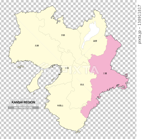 [日本地図] 関西地方 三重県の府県名入り位置地図 138911817