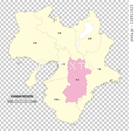 [日本地図] 関西地方 奈良県の府県名入り位置地図 138911825