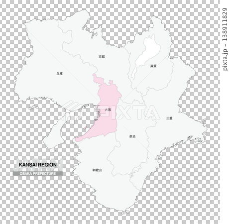 [日本地図] 関西地方の大阪府の府県名入り位置地図 138911829