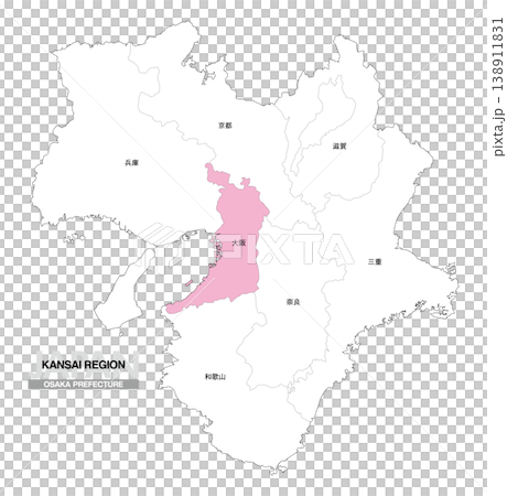 【日本地圖】關西地區大阪府位置圖，包括府名。 138911831