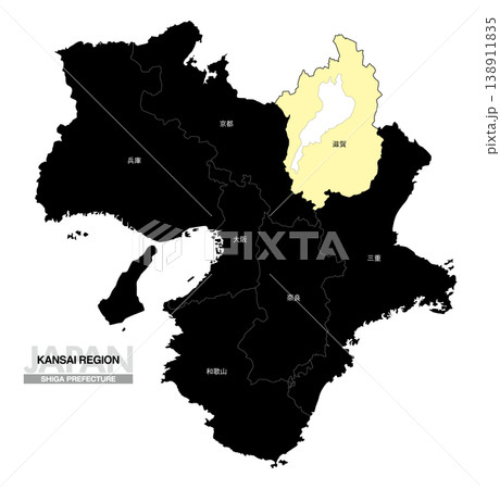 [日本地図] 関西地方 滋賀県の府県名入り位置地図 138911835