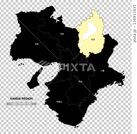 [日本地図] 関西地方 滋賀県の府県名入り位置地図 138911835