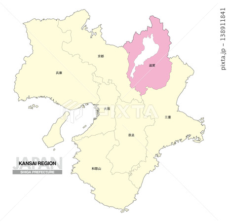 [日本地図] 関西地方 滋賀県の府県名入り位置地図 138911841