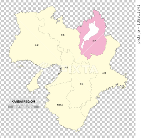 【日本地圖】關西地區滋賀縣位置圖，包括縣名。 138911841