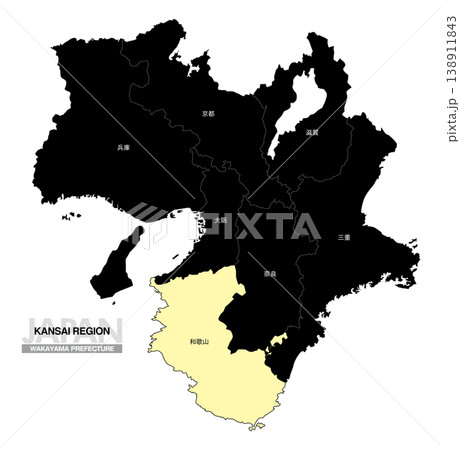 [日本地図] 関西地方 和歌山県の府県名入り位置地図 138911843