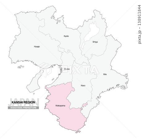 [日本地図] 関西地方 和歌山県の府県名入り位置地図 (英語) 138911844