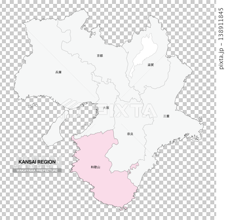 [日本地図] 関西地方 和歌山県の府県名入り位置地図 138911845