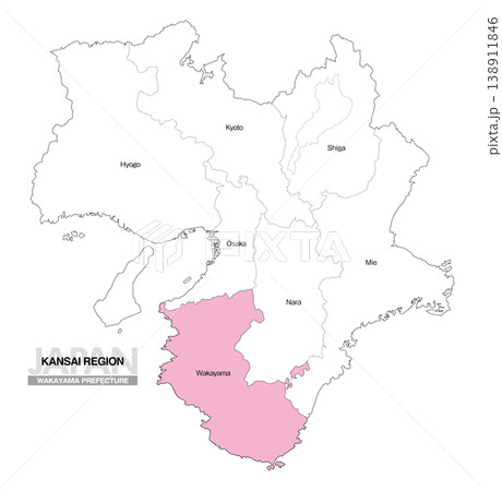 [日本地図] 関西地方 和歌山県の府県名入り位置地図 (英語) 138911846