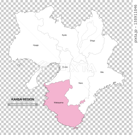 [日本地図] 関西地方 和歌山県の府県名入り位置地図 (英語) 138911846