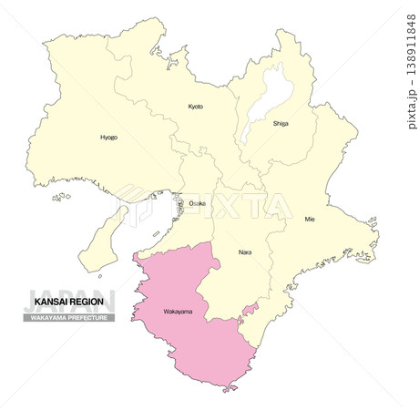 [日本地図] 関西地方 和歌山県の府県名入り位置地図 (英語) 138911848