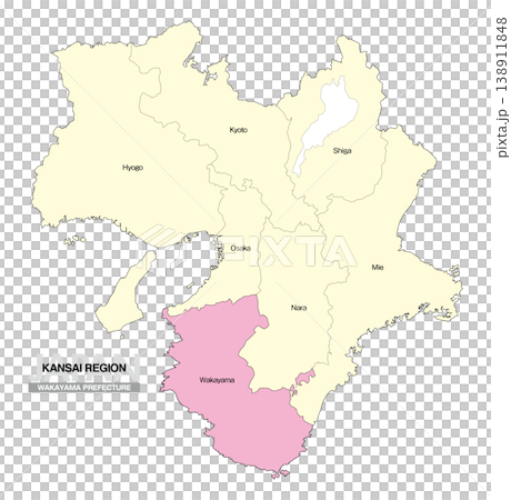 [日本地図] 関西地方 和歌山県の府県名入り位置地図 (英語) 138911848