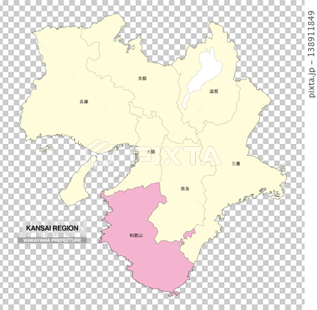 【日本地圖】關西地區和歌山縣位置圖,包括縣名。 【日本地圖】關西地區和歌山縣位置圖,包括縣名。 138911849