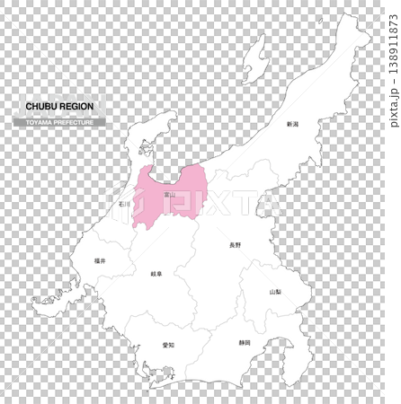 【日本地圖】中部地區富山縣位置圖,包括縣名。 【日本地圖】中部地區富山縣位置圖,包括縣名。 138911873