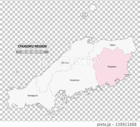 [日本地図] 中国地方の岡山県の県名入り位置地図 (英語) 138911888
