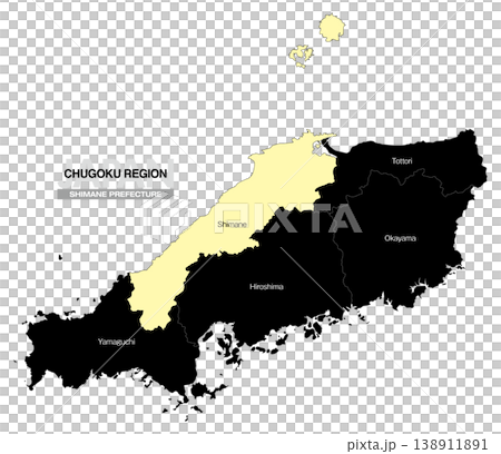 [日本地図] 中国地方の島根県の県名入り位置地図 (英語) 138911891