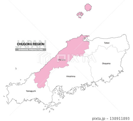 [日本地図] 中国地方の島根県の県名入り位置地図 (英語) 138911893