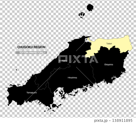 [日本地図] 中国地方の鳥取県の県名入り位置地図 (英語) 138911895