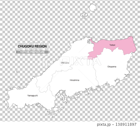 [日本地図] 中国地方の鳥取県の県名入り位置地図 (英語) 138911897