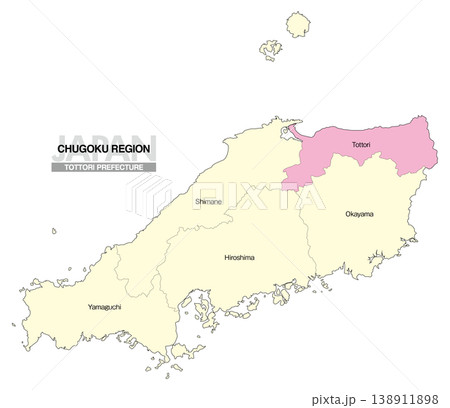 [日本地図] 中国地方の鳥取県の県名入り位置地図 (英語) 138911898