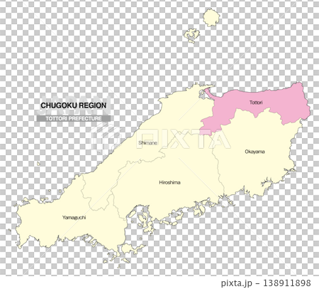 [日本地図] 中国地方の鳥取県の県名入り位置地図 (英語) 138911898